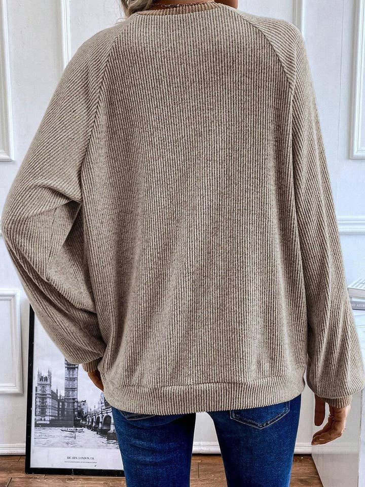 Jet Stream Color Contrast Ribbed Loose Fit Long Sleeve Top for wholesale on Faire
