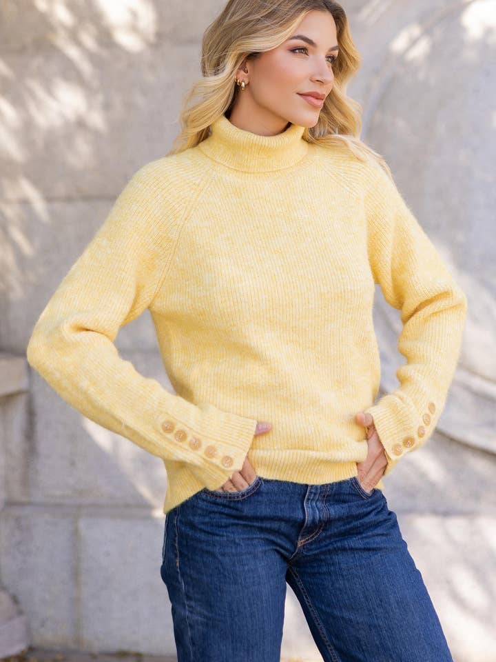 Button Sleeve Turtle Neck Sweater for wholesale by Strut & Bolt