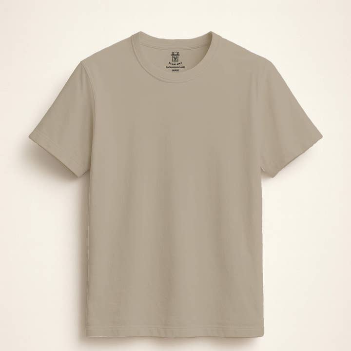 100% Organic Cotton Premium Unisex T-Shirt - Soft Cotton Blend, Fair-Trade - PACHAMAMA SAND (plain sand beige) for wholesale by ECUALAMA