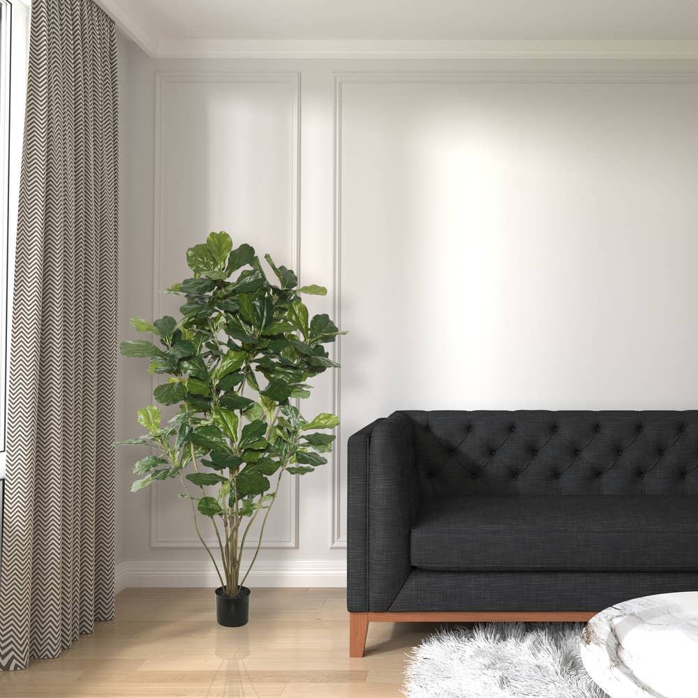 Vickerman - Wholesale Artificial Plant - Vickerman 5' Potted Fiddle Tree W/168 Leaves-Green1