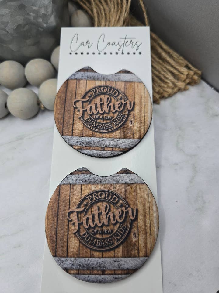 Proud Father Car Coasters for wholesale by Woody Bee Creations