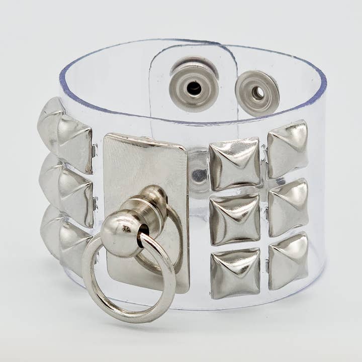 BC463VN-CLR STUDDED METAL PLATE O RING CUFF for wholesale by Funk Plus