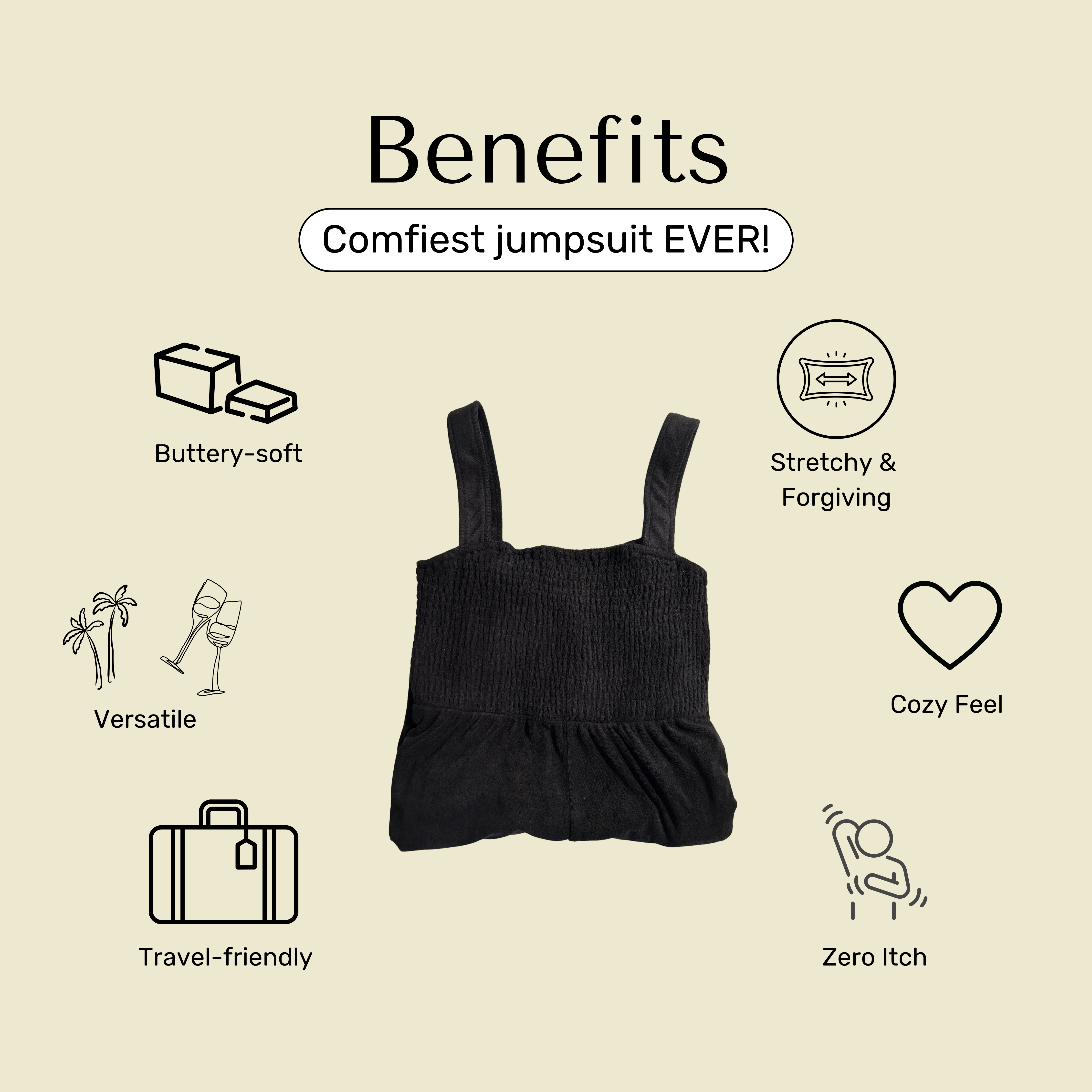 Bette - Wholesale Jumpsuit - Women's - Cabana Black Terry Cloth Jumpsuit | Travel & Loungewear3