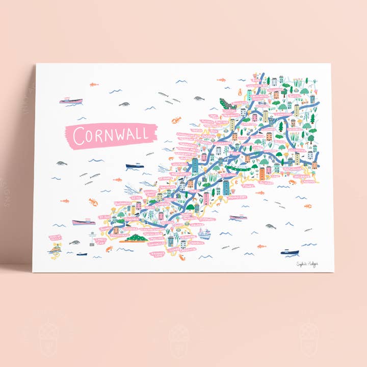 Inky Acorn Designs - Wholesale Art Print - Map of Cornwall - Signed Art Print2