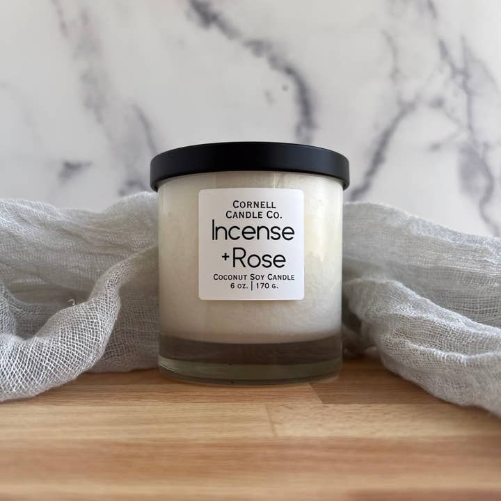 Cornell Candle Co. - Wholesale Jar/Filled Candle - Incense+Rose 6 oz. Coconut Soy Candle