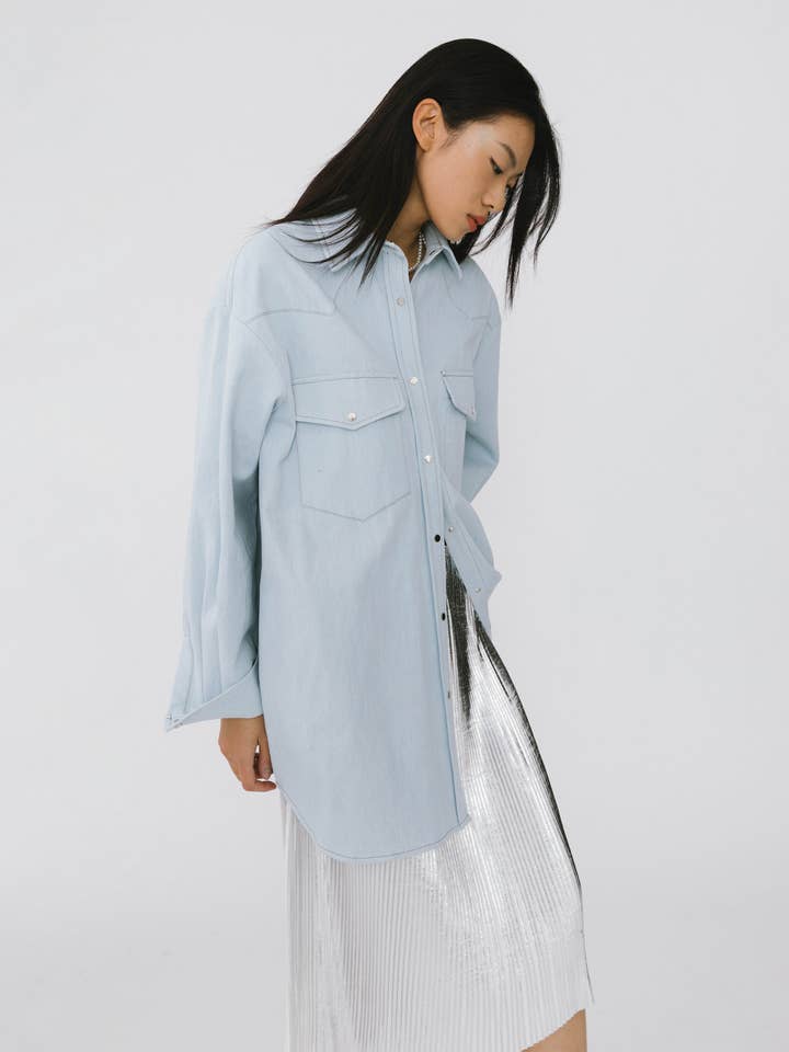 Silver Metallic Pleated Mid-Length Skirt for wholesale on Faire5