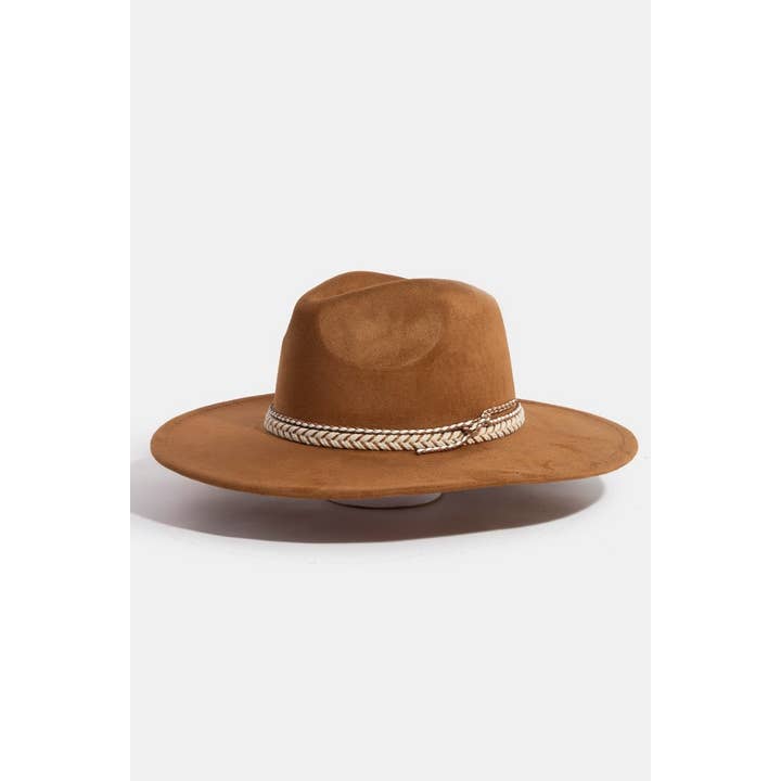 Collections by Fame Accessories - Wholesale Fedora - Women's - Braided Strap Faux Suede Fedora Hat
