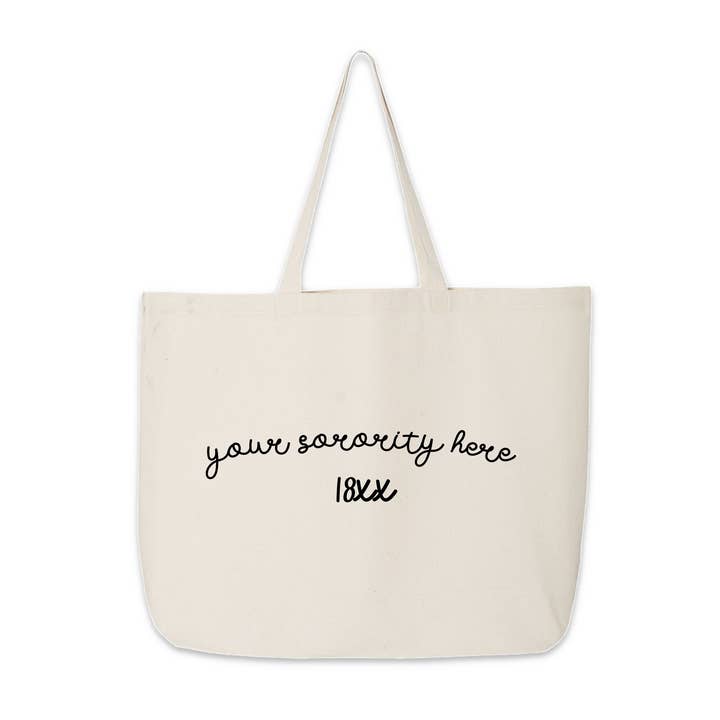 Natural Sorority Name and Founding Date Printed on a Canvas Tote Bag for wholesale on Faire1