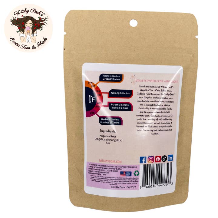 Witchy Pooh's Exotic Teas & Herbs – Chá solto por atacado – Chá de Angélica da Bruxa Pooh - Raiz Cortada e Peneirada, Espírito Santo1