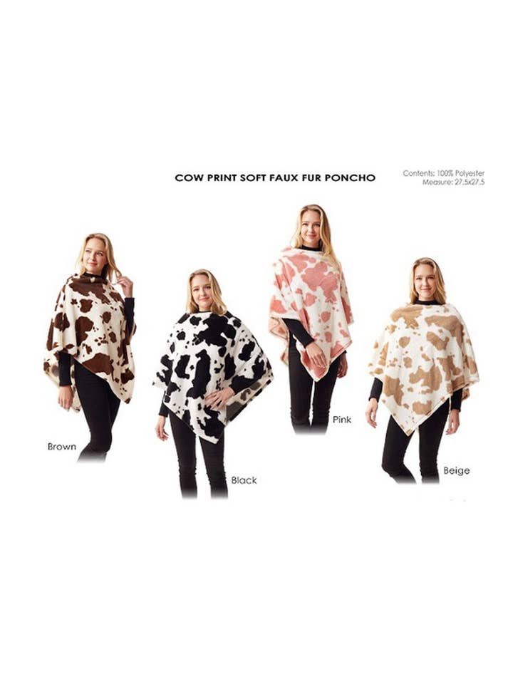 Hana – Engroshandel Poncho - Dame – Poncho i imiteret pels med ko-print
