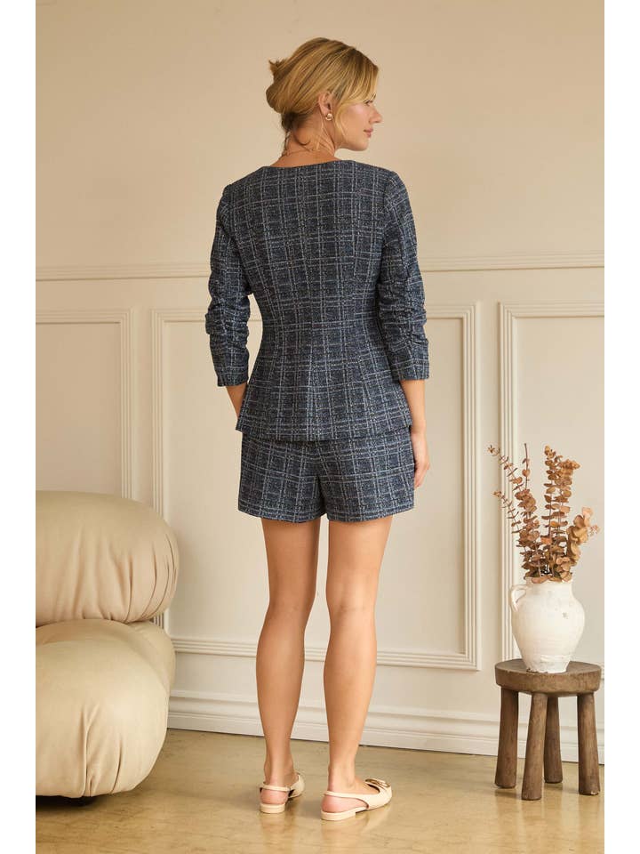 Navy Multi Squared Neck Tweed Jacket for wholesale on Faire3