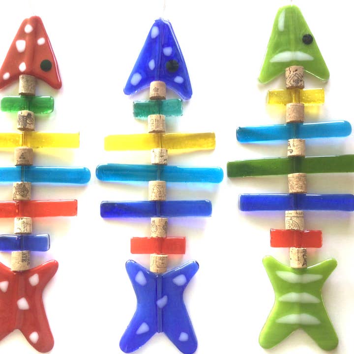 Handgemaakte Bonefish Gefuseerd Glas Vis Mobiel voor wholesale door Fish Tales