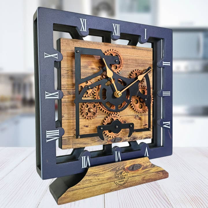 CANADA LINE DESK CLOCK SQUARE (HYBRID WALL) 10 INCH VINTAGE BROWN for wholesale by The Gears Clock