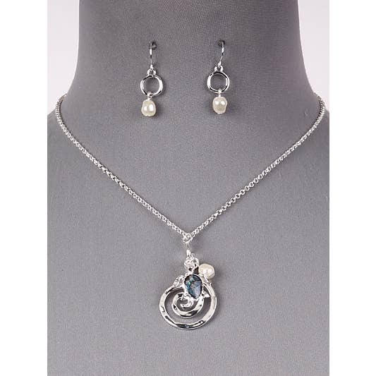 0011 PREMIERE - Wholesale Jewelry Set - FR6285 Abalone Turtle Pearl Swirl Spiral Metal Necklace Set1