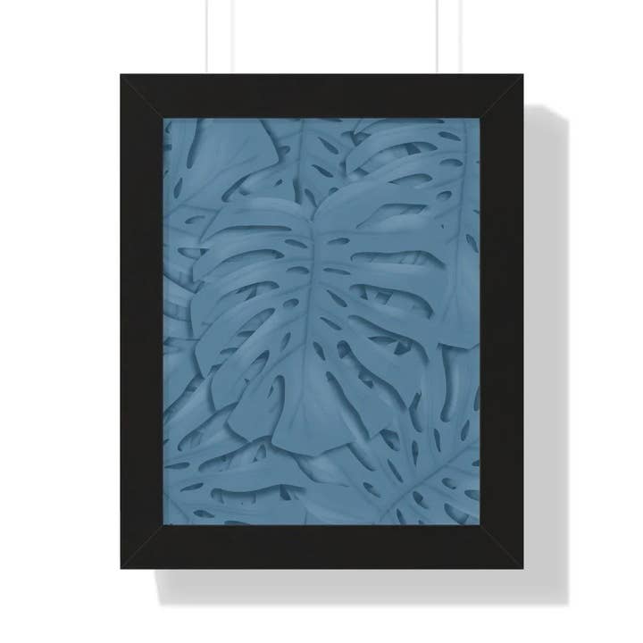 Monstera Framed Print Blue Monstera Artwork Matte Finish Poster With Hanging Kit For Home Decor for wholesale by The Potted Pixel