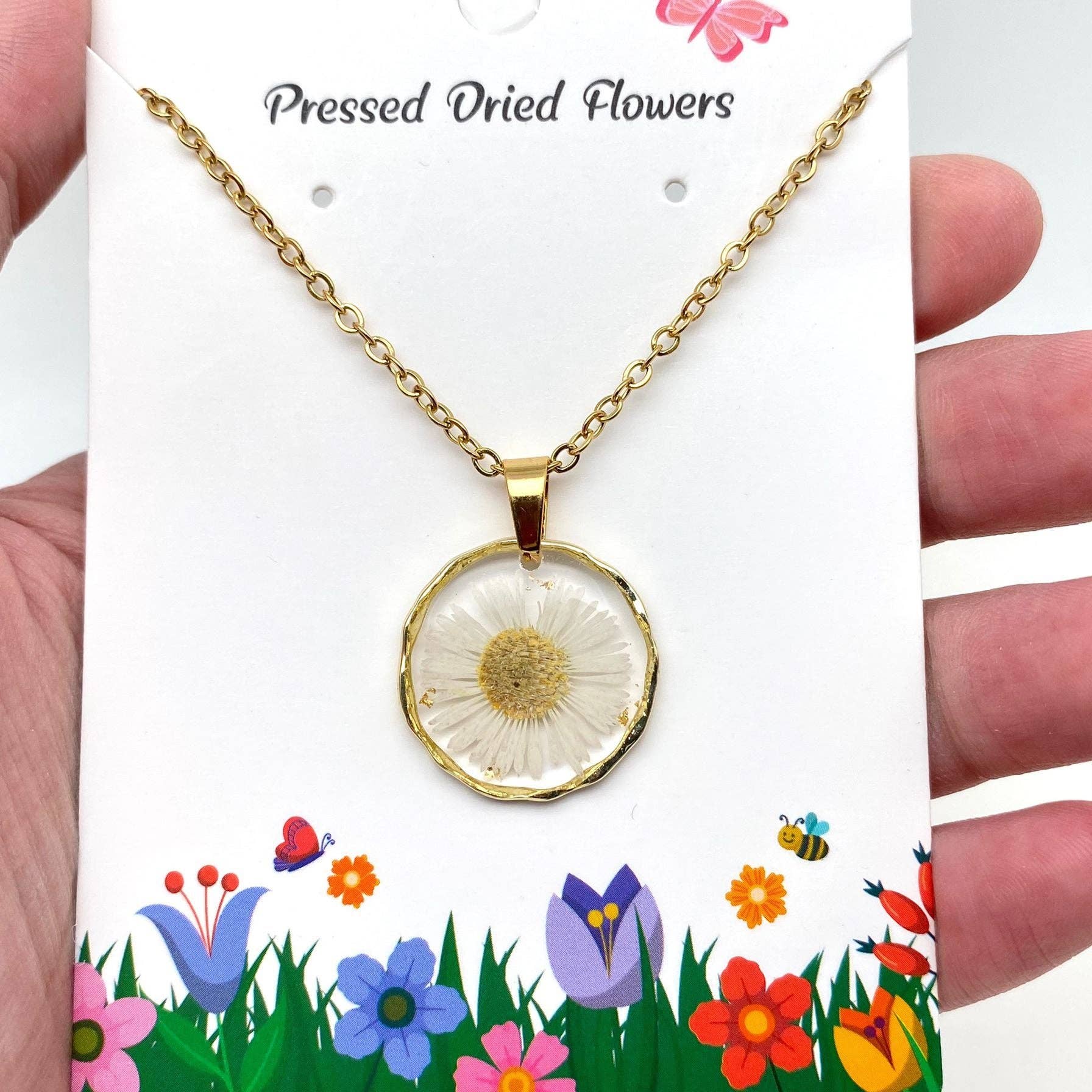 Mio Queena - Wholesale Pendant/Charm Necklace - Dried Flowers Floral Irregular Round Pendant Necklace - PDF3