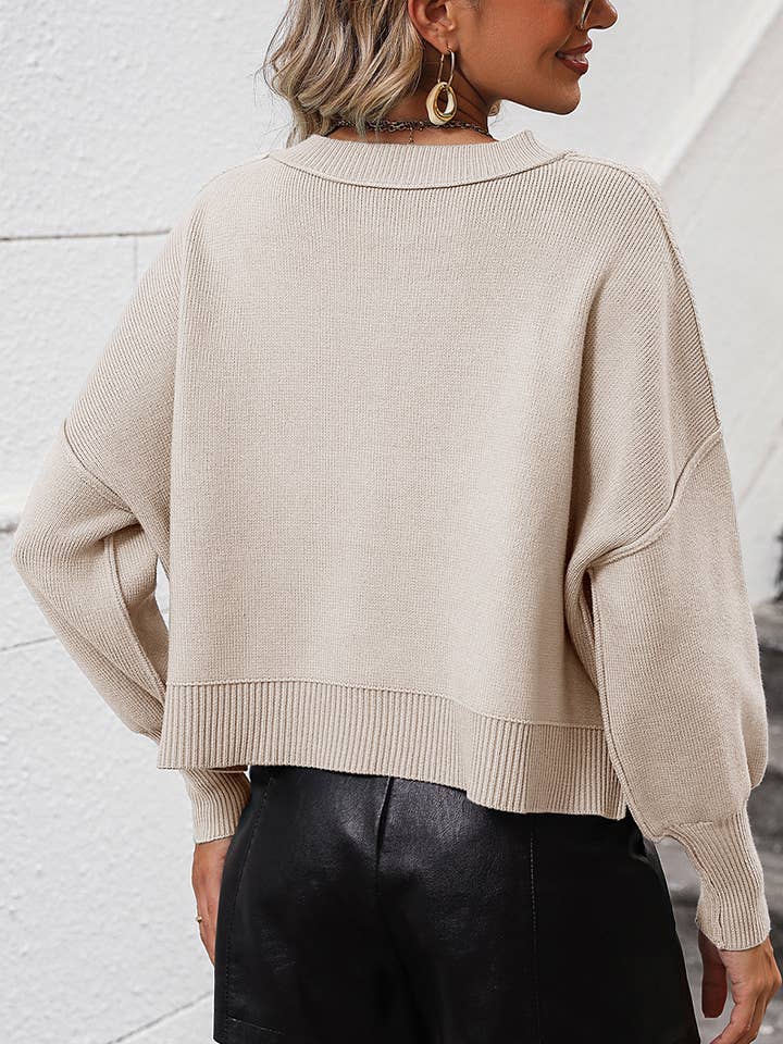 Lily Clothing - Vente Pull en maille – femme - PULL EN TRICOT À MANCHES AJUSTÉES À OURLET CÔTELÉ POUR FEMMES_CWOSWL02792