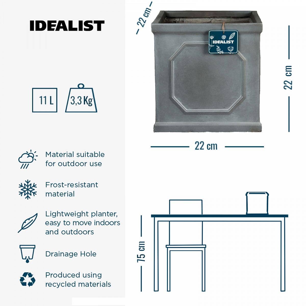 Idealist Lite Fibrestone Planters – wholesale Planter box – IDEALIST Faux Lead Chelsea Box Square Light Stone Planter9