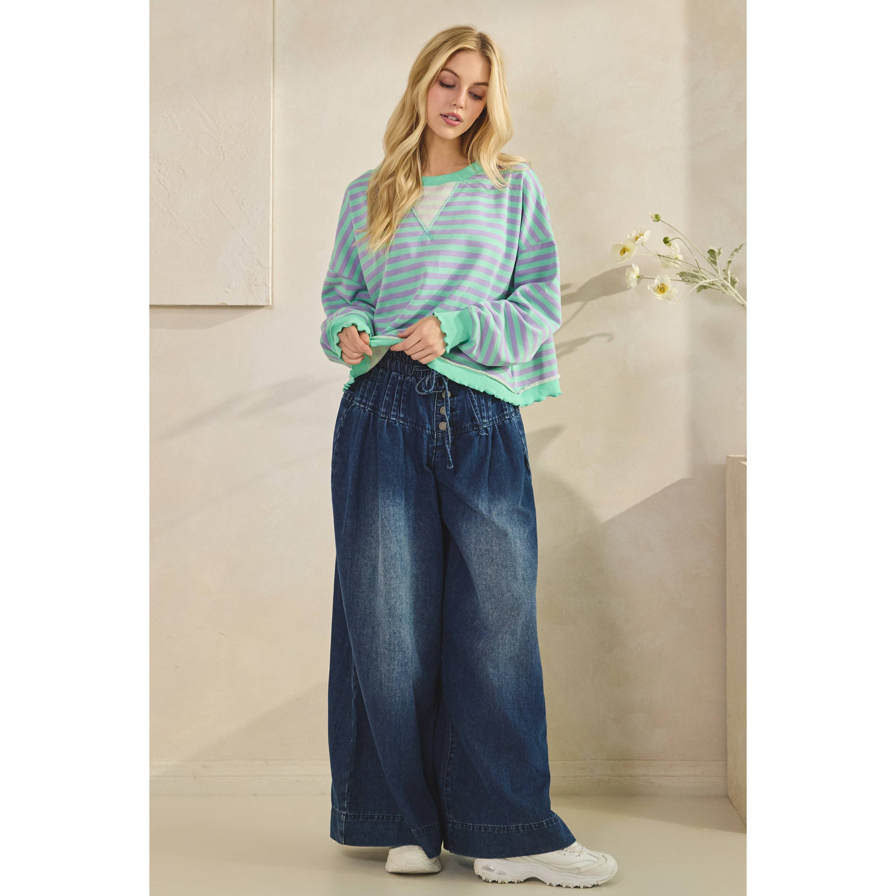 Veveret - Wholesale Tunic - Women's - Cropped Striped French Terry Top14