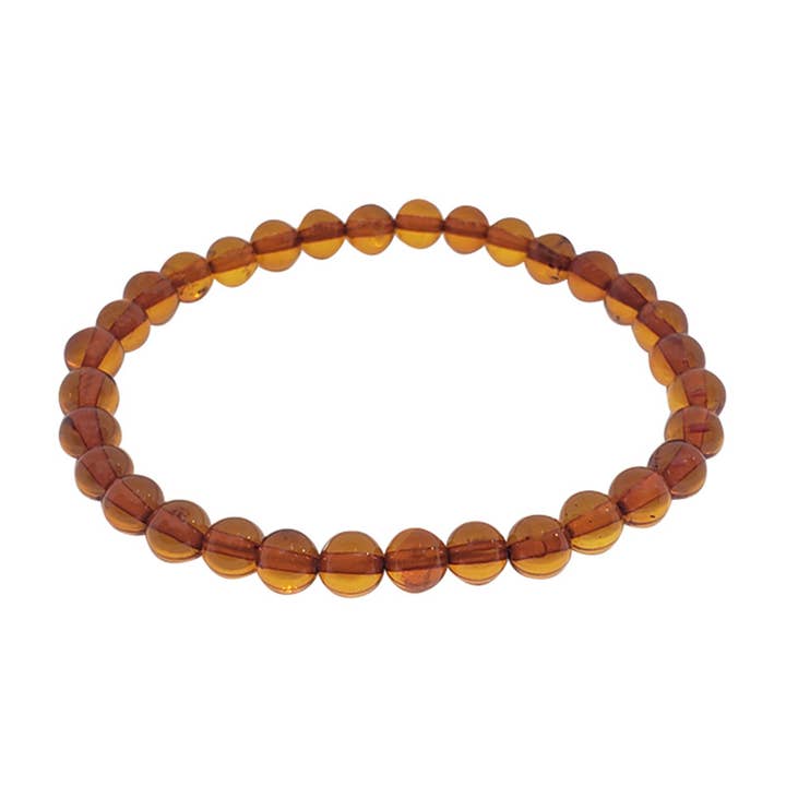 Round 6 mm Cognac Amber Stretch Bracelet for wholesale by Amberman