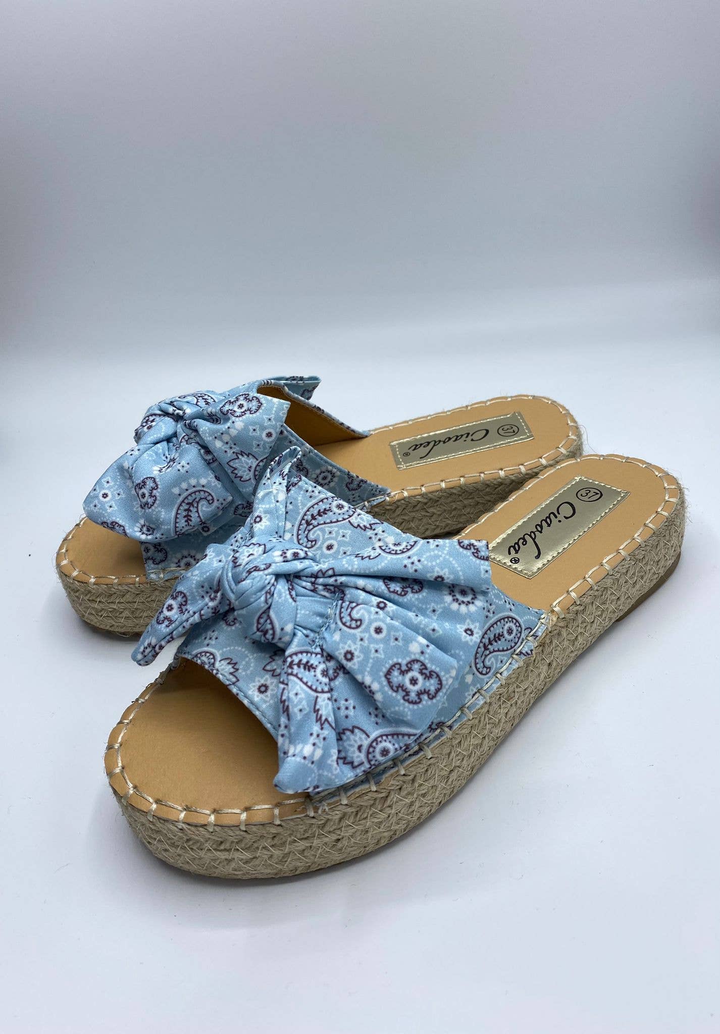 Vera Shop - Vente Sandales – femme - Sandale mule avec nœud en coton et semelle en raphia5