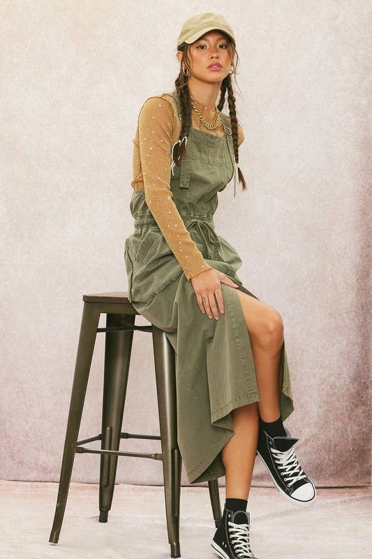Olive Pre Washed Overall Dress for wholesale on Faire3