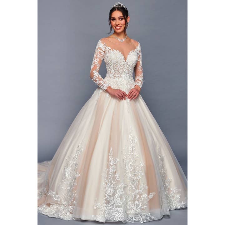 SHEER LONG SLEEVE A LINE WEDDING DRESS for wholesale by Babyfox Apparel