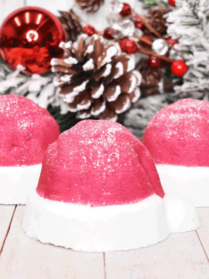 Santa Hat Bath Bomb for wholesale by Indulgence Bath Bakery