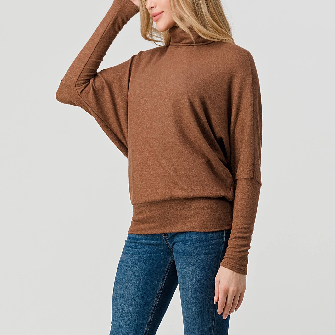 Heimious - Vente Haut en maille – femme - Haut en tricot brossé à manches longues et col roulé, T53426