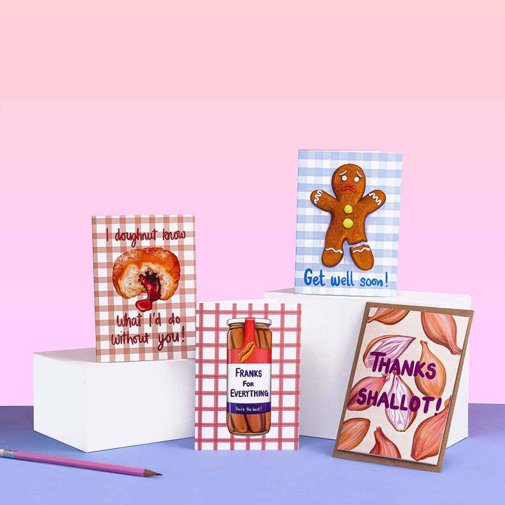 Katie Tinkler illustration - Wholesale Get Well Card - Get Well Soon Cute Gingerbread Gingham Greeting Card5
