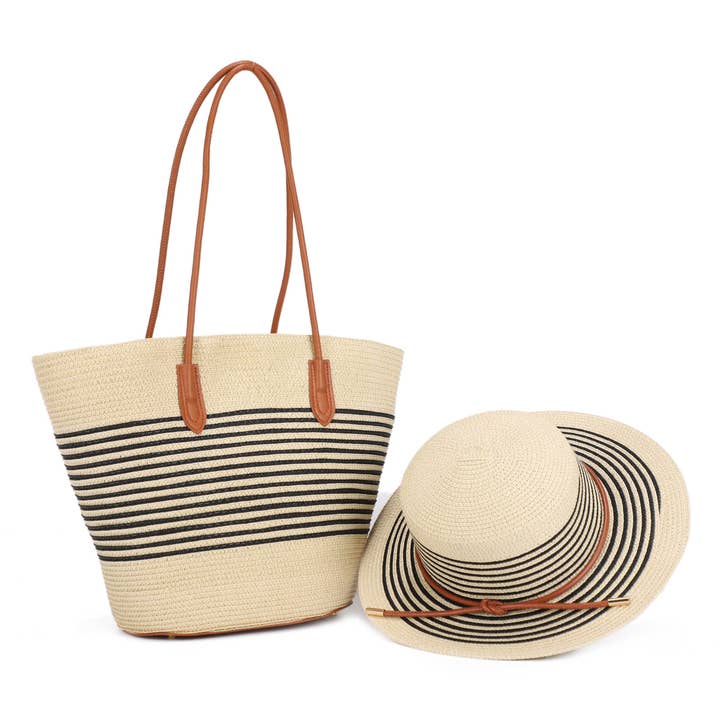 SW60123 Straw Tote and Hat Set for wholesale by Isabelle Handbags