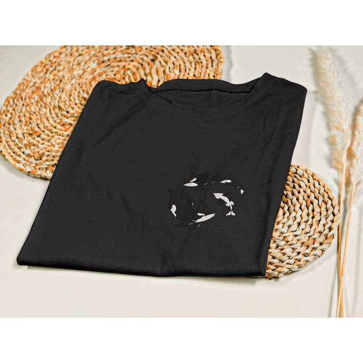 Foxemy - Wholesale T-Shirt - Unisex - Orca Embroidered T-shirt Killer Whale Crewneck Ocean Gift