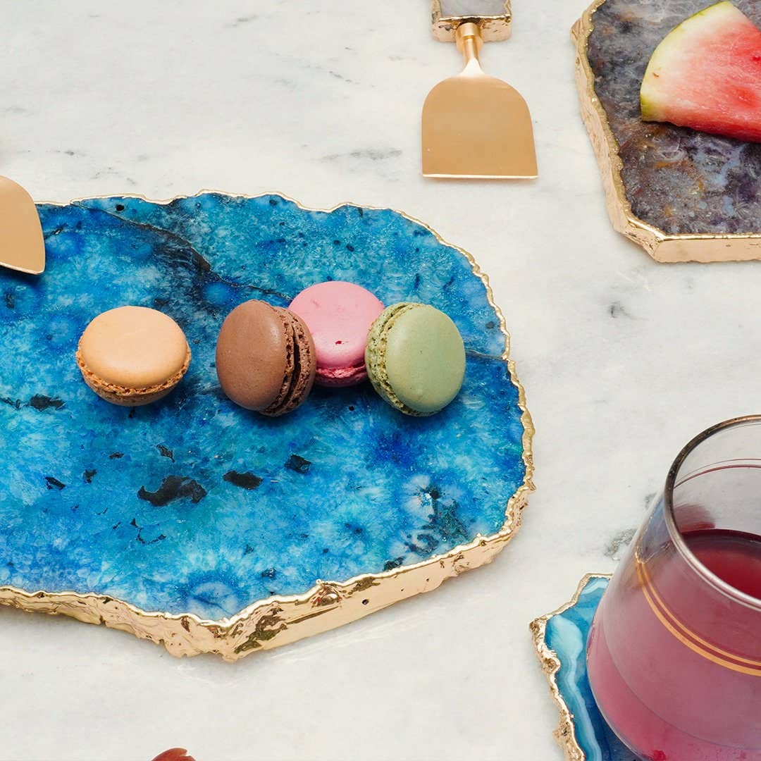 Serein Wellness - Wholesale Cheese Board - Blue Agate Cheese Board 11x7" Crystal Platter Tray0