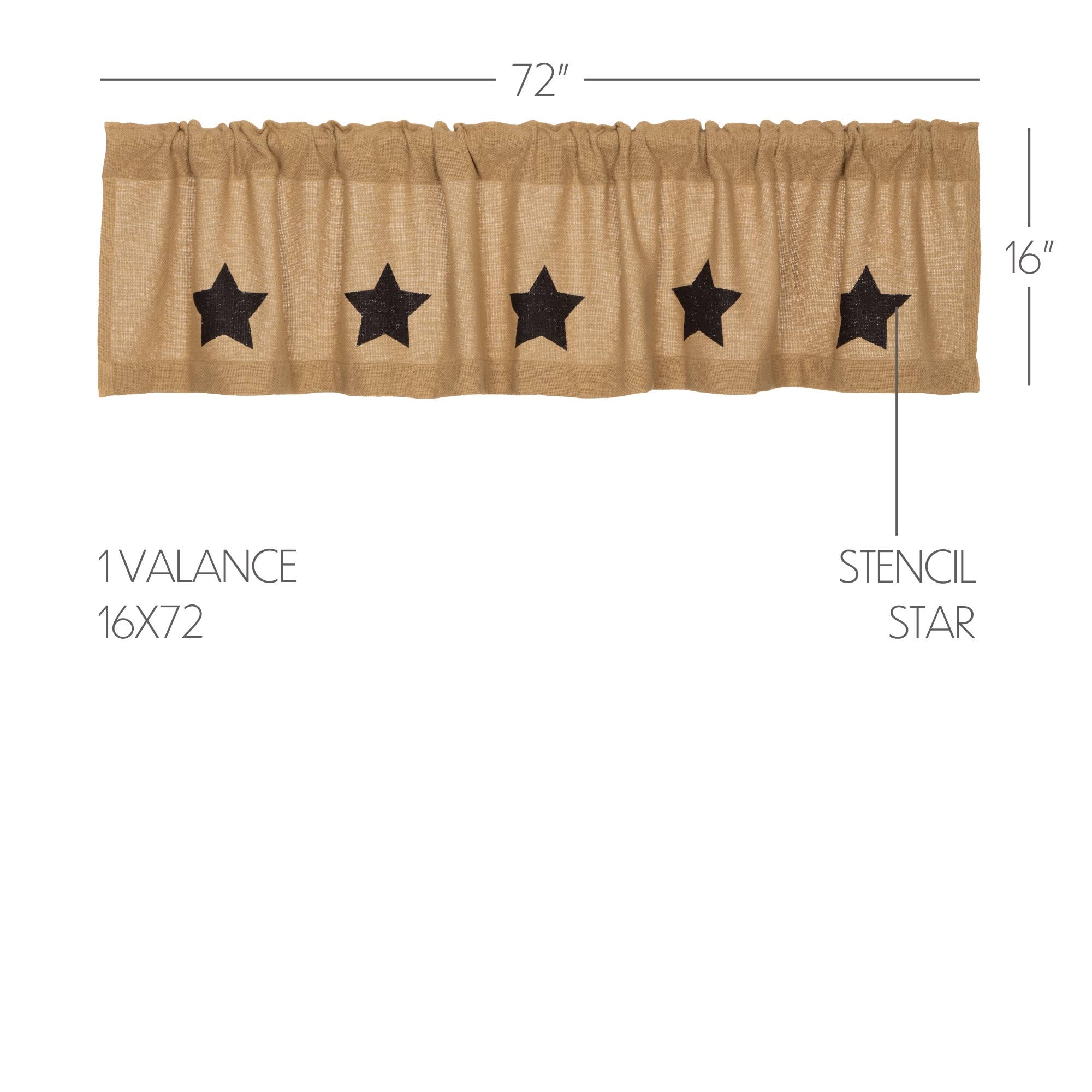 VHC Brands - Wholesale Valance - Burlap w/Black Stencil Stars Valance 16x722