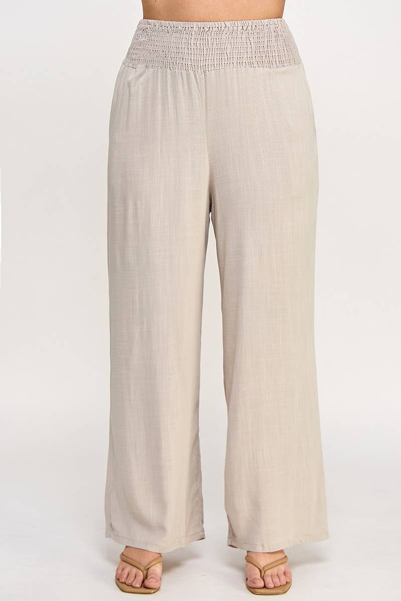 Haute Fox Plus Size & Contemporary - Wholesale Pants - Women's - Plus Size Smocked Waist Wide Leg Pant JK18641-P5