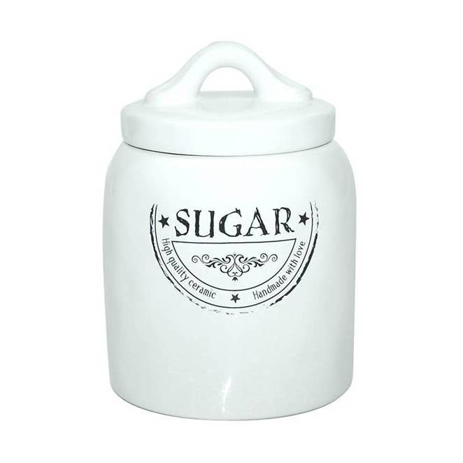 WHITE CERAMIC SUGAR JAR BORDER for wholesale by Aktual / Dekora Import S.A