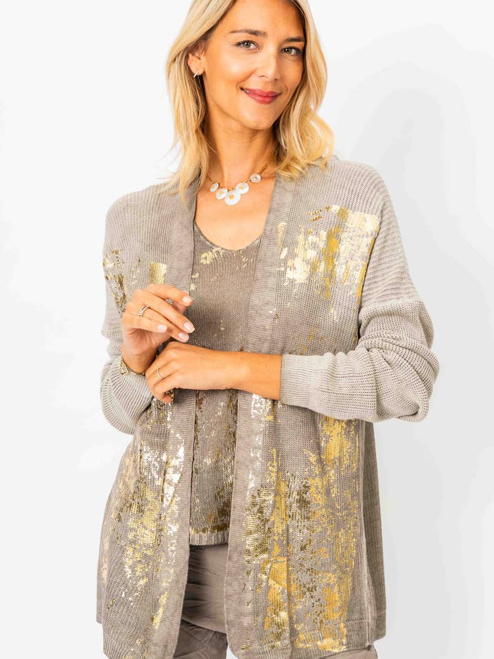 Look Mode Usa - Wholesale Cardigan - Women's - Gold Shimmer Knitted Cardigan