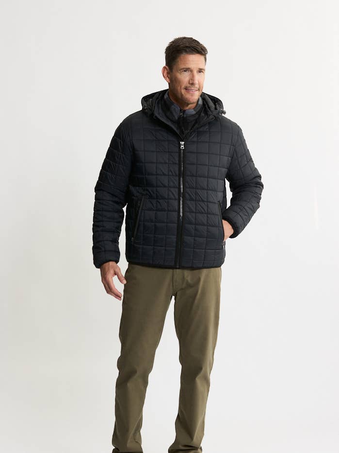 Black Light Quilted Hooded Puffer Jacket for wholesale on Faire3