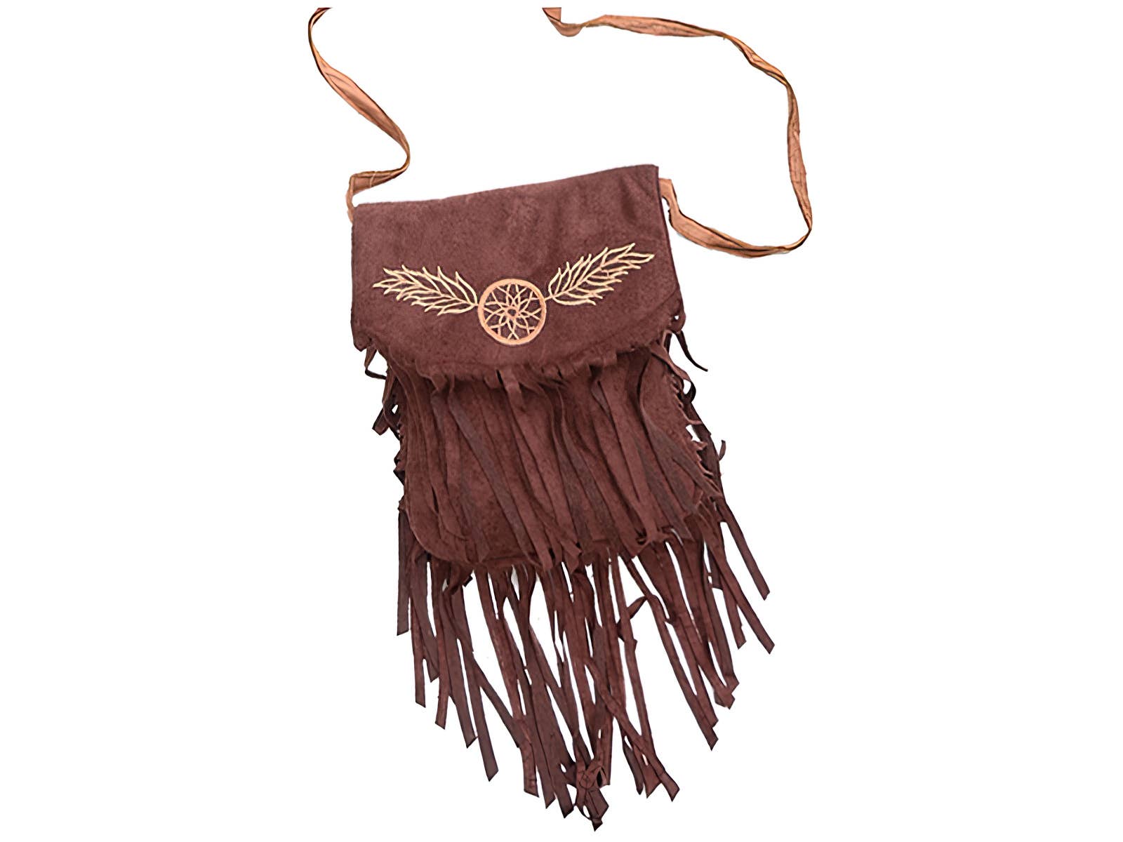 Gypsy Rose - Vente Sac à bandoulière – femme - Petit sac attrape-rêves brodé à franges en daim vegan chic