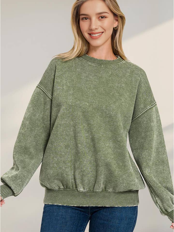 42POPS - Wholesale Sweatshirt - Women's - ',,,..Acid Wash Fleece Oversized Pullover87