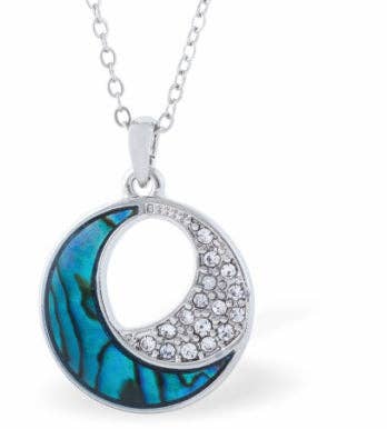 Byzantium Collection Ltd – wholesale Pendant/charm necklace – Paua Shell Eclipse of the Moon Necklace, Rhodium Plated