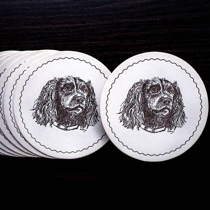 Spaniel Coasters for engroshandel hos Ancesserie Letterpress