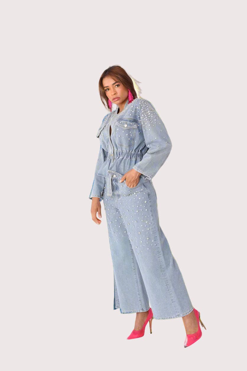 Pearl Cascade Peplum Denim Jacket - 82325 for wholesale on Faire2