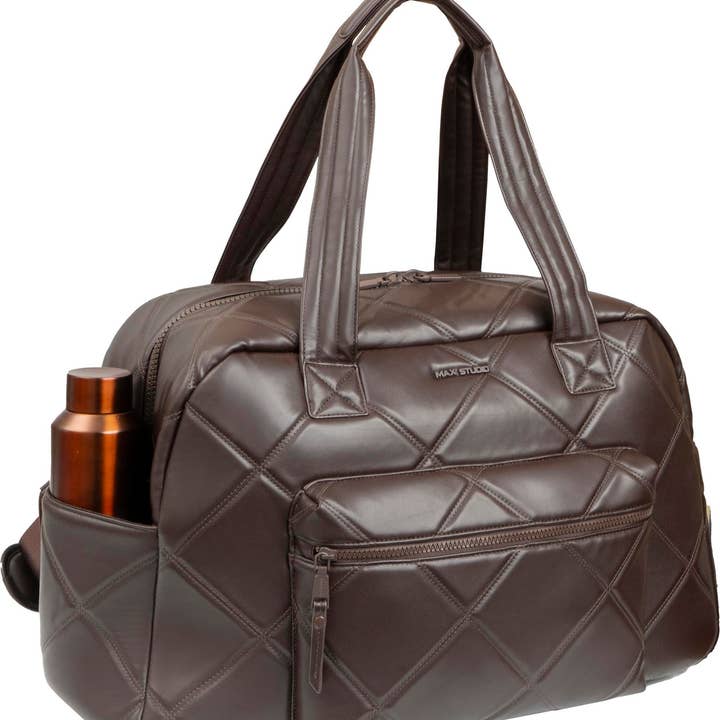 Magid - Wholesale Weekender Bag - Women's - Max Studio 21 Inch Large Lamby Diamond Quilted Front Pocket Duffle Bag