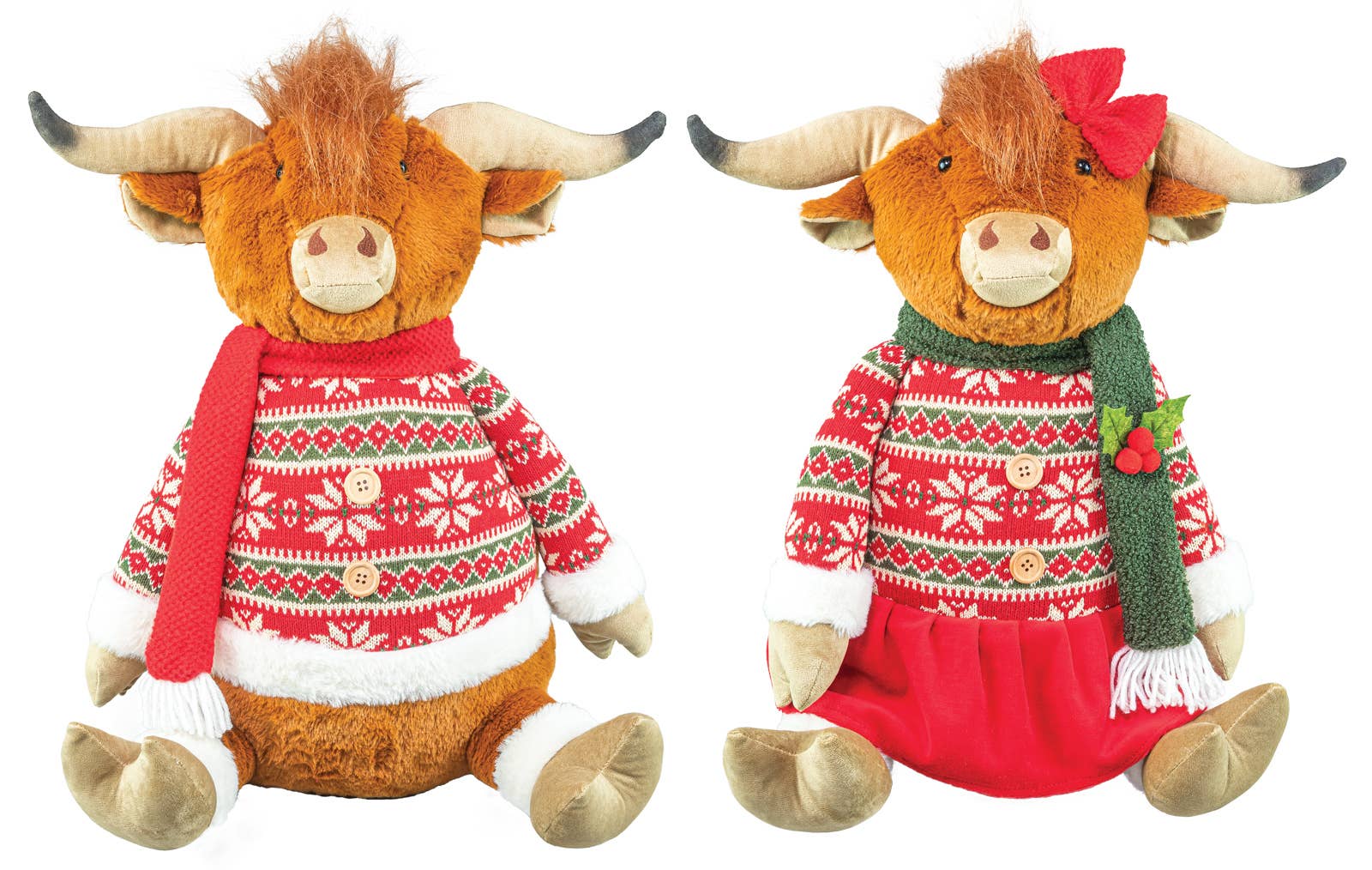 Hanna's Handiworks - Wholesale Decorative Tabletop Object - Festive Christmas Highland Cow Sitter Large 2 Assorted0