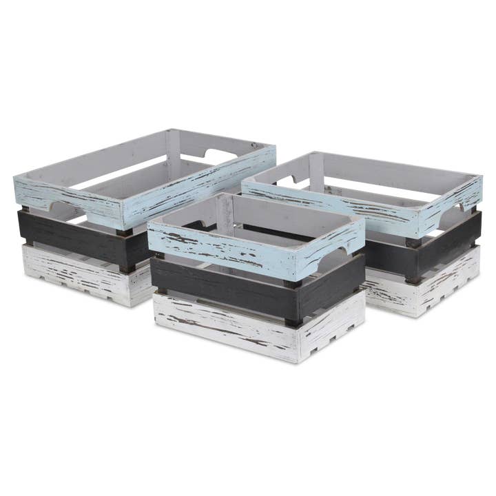 Cheungs Home Decor - Wholesale Decorative Box - Feliciana Set of 3 Rectangular Wood Slat Crates - Multicolor