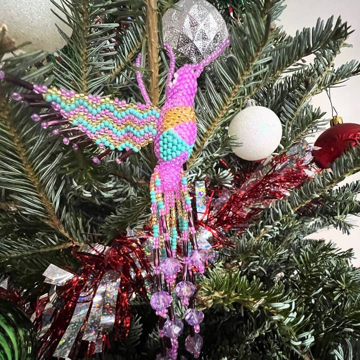 Pichincha - Wholesale Ornament - Beaded Hummingbird Figurine Seed Bead Fringe Dangle Ornament