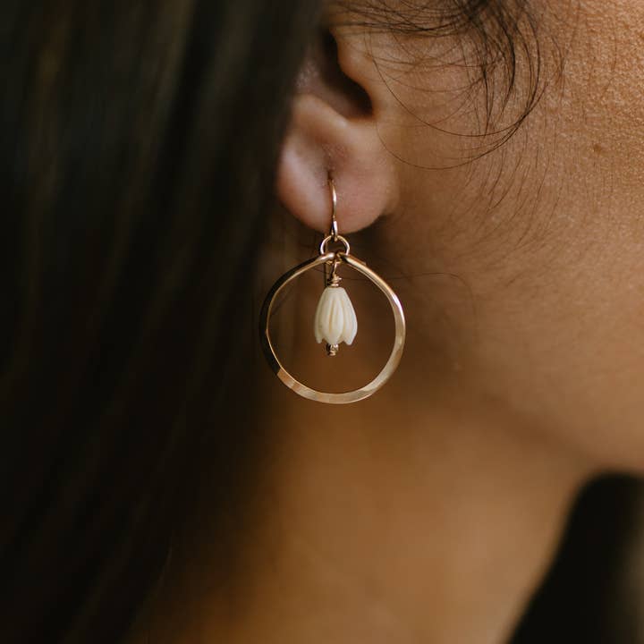 Mira Kauai - Wholesale Dangle Earrings - Circle with Pikake Earrings3