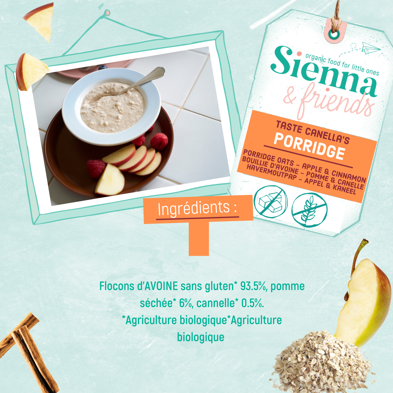 SIENNA & FRIENDS – wholesale Baby food – APPLE & CINNAMON PORRIDGE - GLUTEN FREE +12M1
