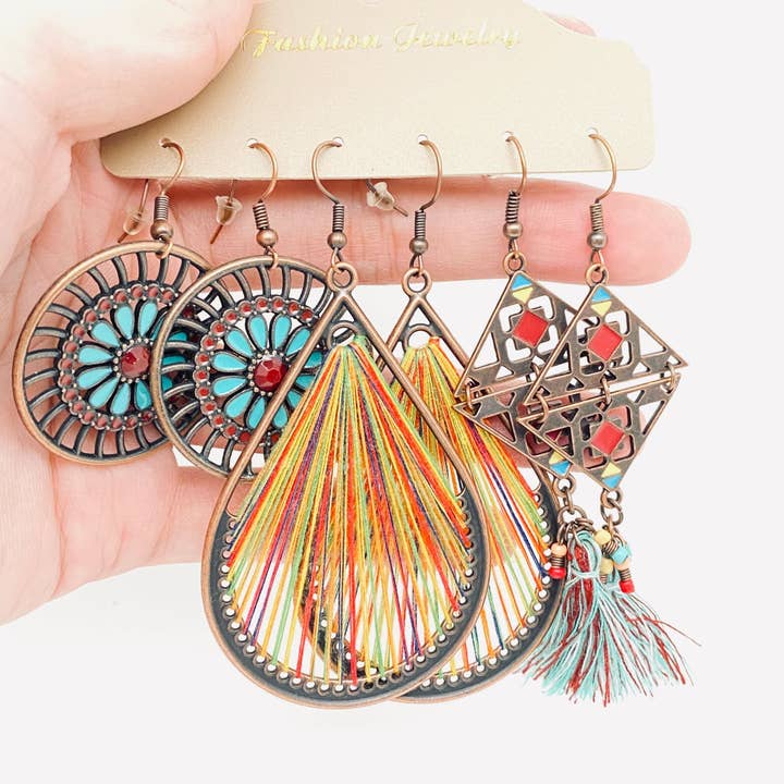 Mio Queena - Wholesale Jewelry Set - Bohemian 3 Pairs/set Earrings in Different Styles -BJ9